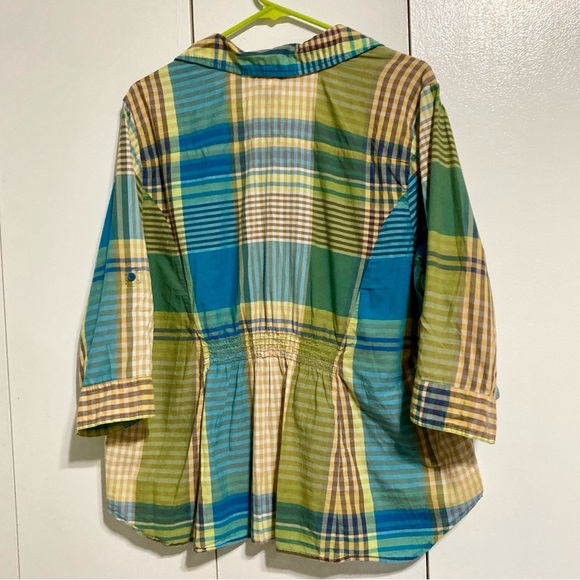 LANE BRYANT Plaid Shirt 100% Cotton Checkered Green Blue Yellow Womens 2X - Picture 8 of 16